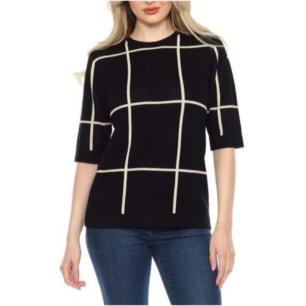 Wrapper Women's Elbow Sleeve Sweater Black Window Pane XL NWT